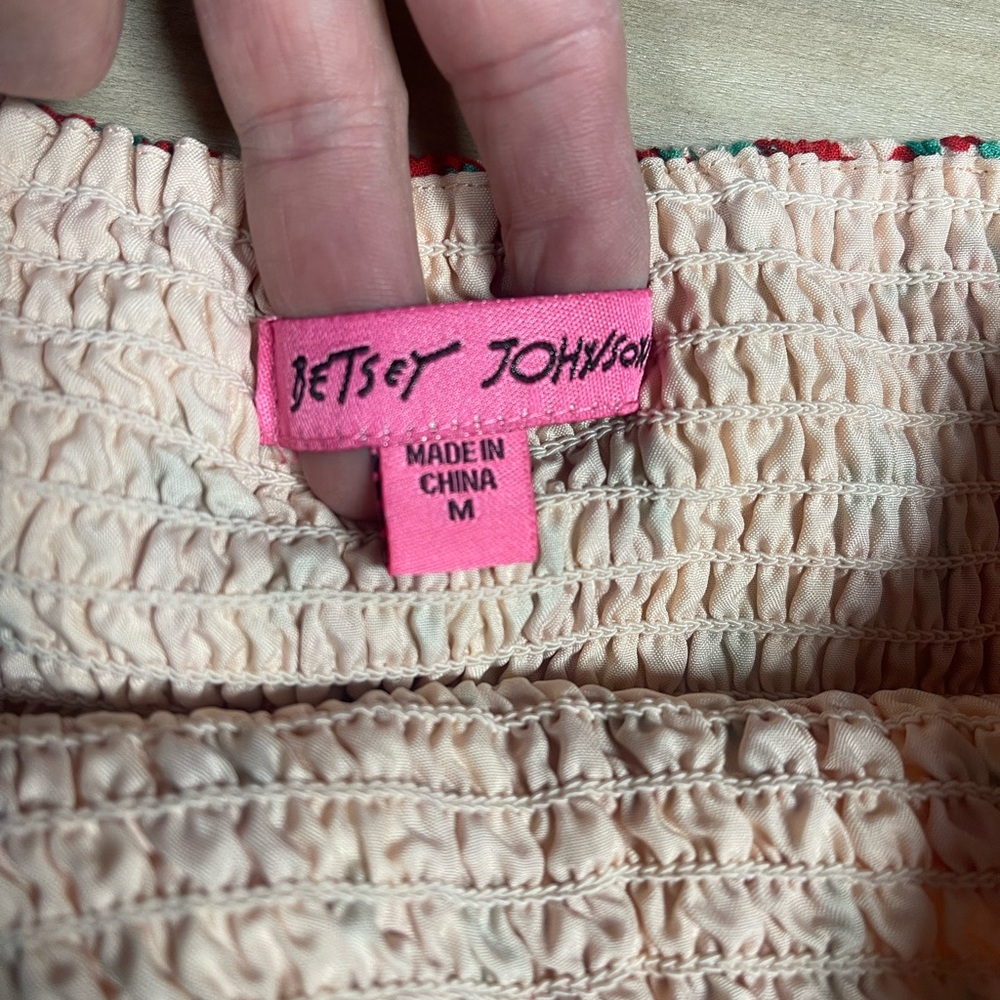 Betsey Johnson Strawberry Dress Med Smocked Prairie Country Cottagecore Granny - Picture 3 of 12